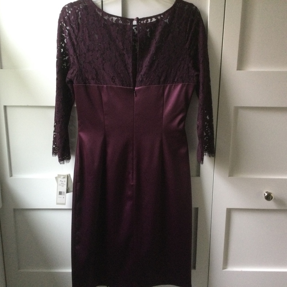 Eliza J Wine Satin & Lace Wedding Bridesmaid Special Occasion Dress - Picture 3 of 5
